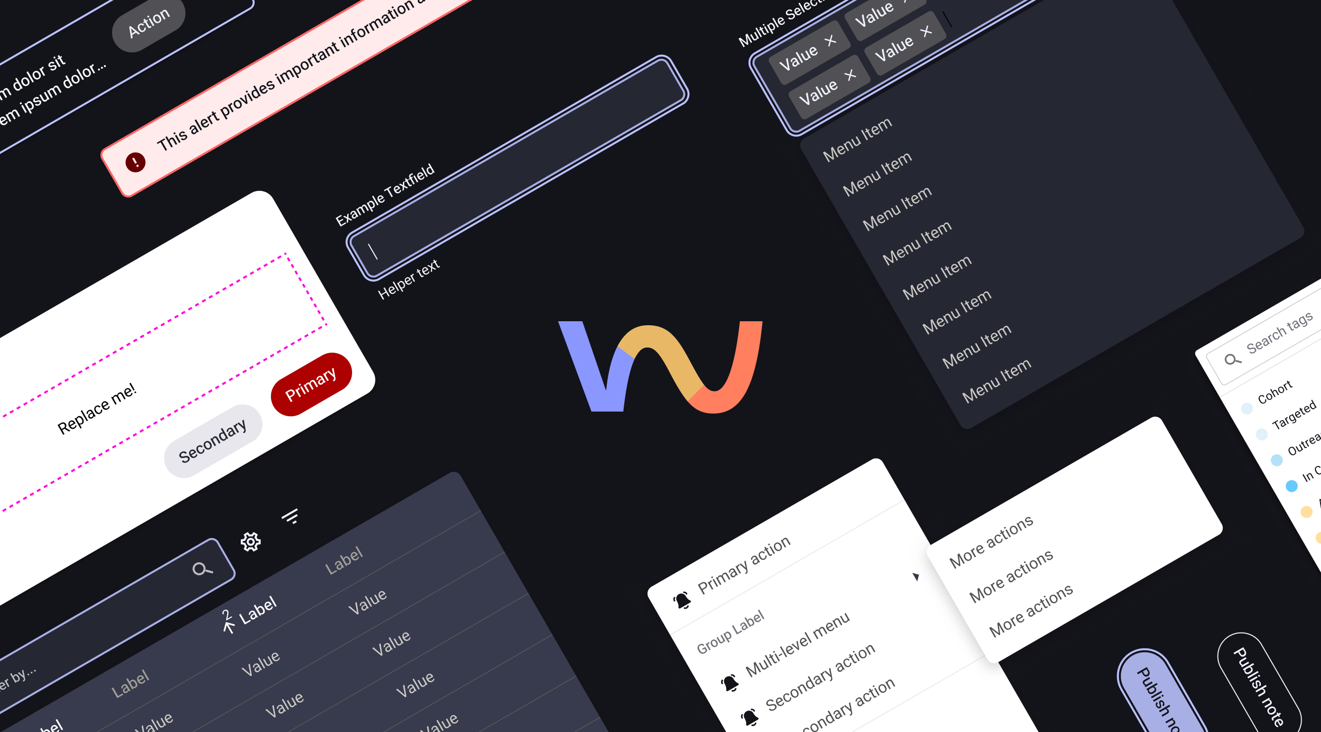 Lockup of various Waymark design system assets